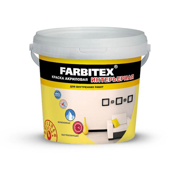 Краска акриловая интерьерная 6кг Farbitex